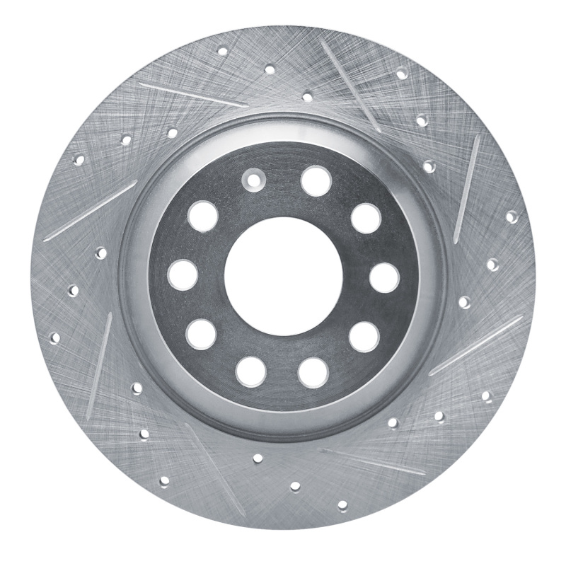 Audi Q3 Brake Rotor (1) - Rear Right - R1 Concepts - Drilled & Slotted - Silver - `16-`25